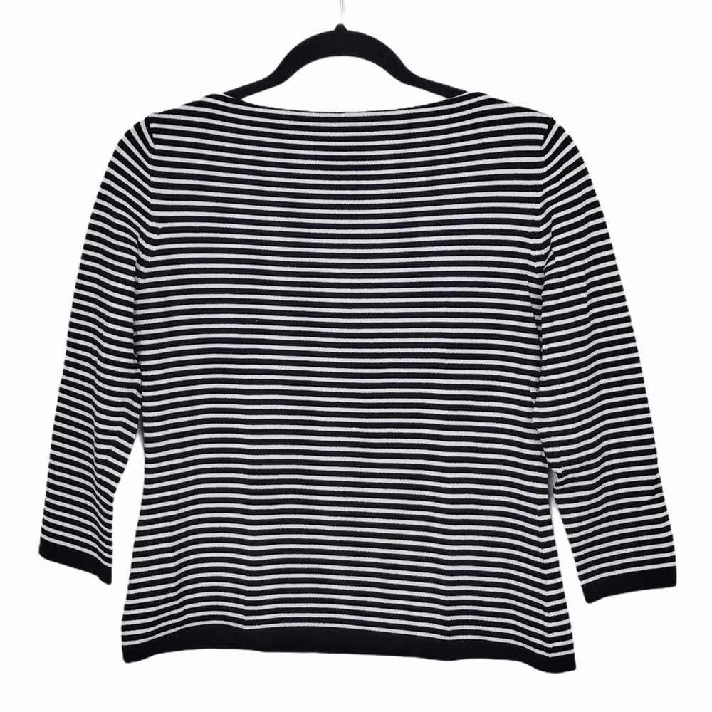 Black and White Stripe 3/4 Sleeve Knit Top - Picture 3 of 7